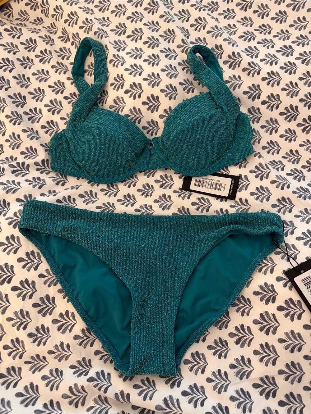 NWT Vetchy metallic Teal Textured Underwire Bikini Set w/removable pads
Small